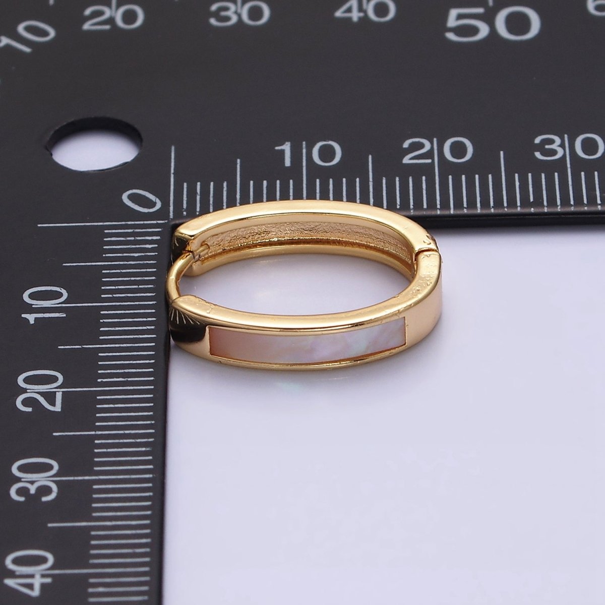 16K Gold Filled 20.3mm Shell Pearl Lined Oval Huggie Earring in Gold & Silver | AD-1038 AD-1039 - DLUXCA