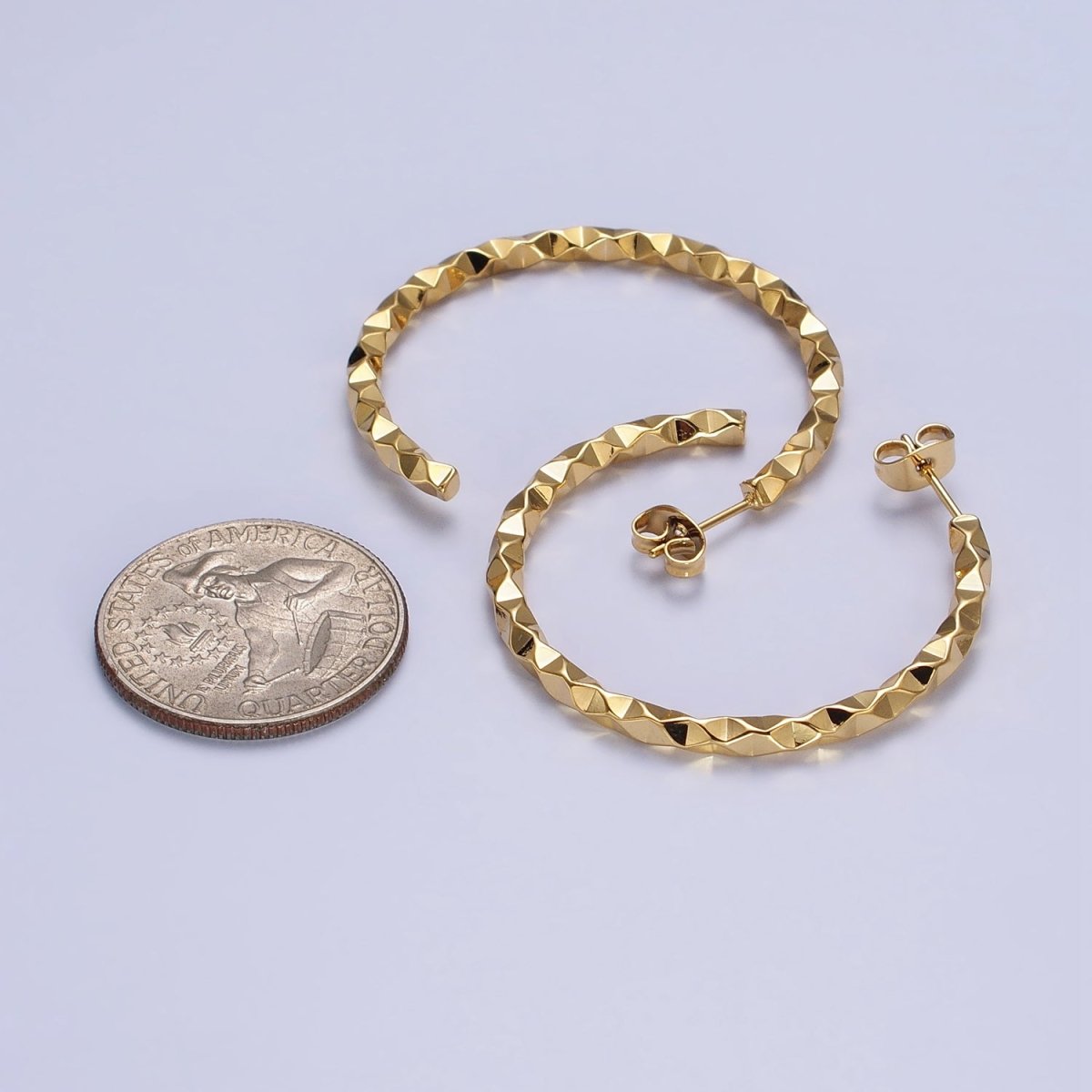 16K Gold Filled 20mm, 25mm, 40mm Dented Geometric C-Shaped Hoop Earrings | AB183 AB142 AB182 - DLUXCA