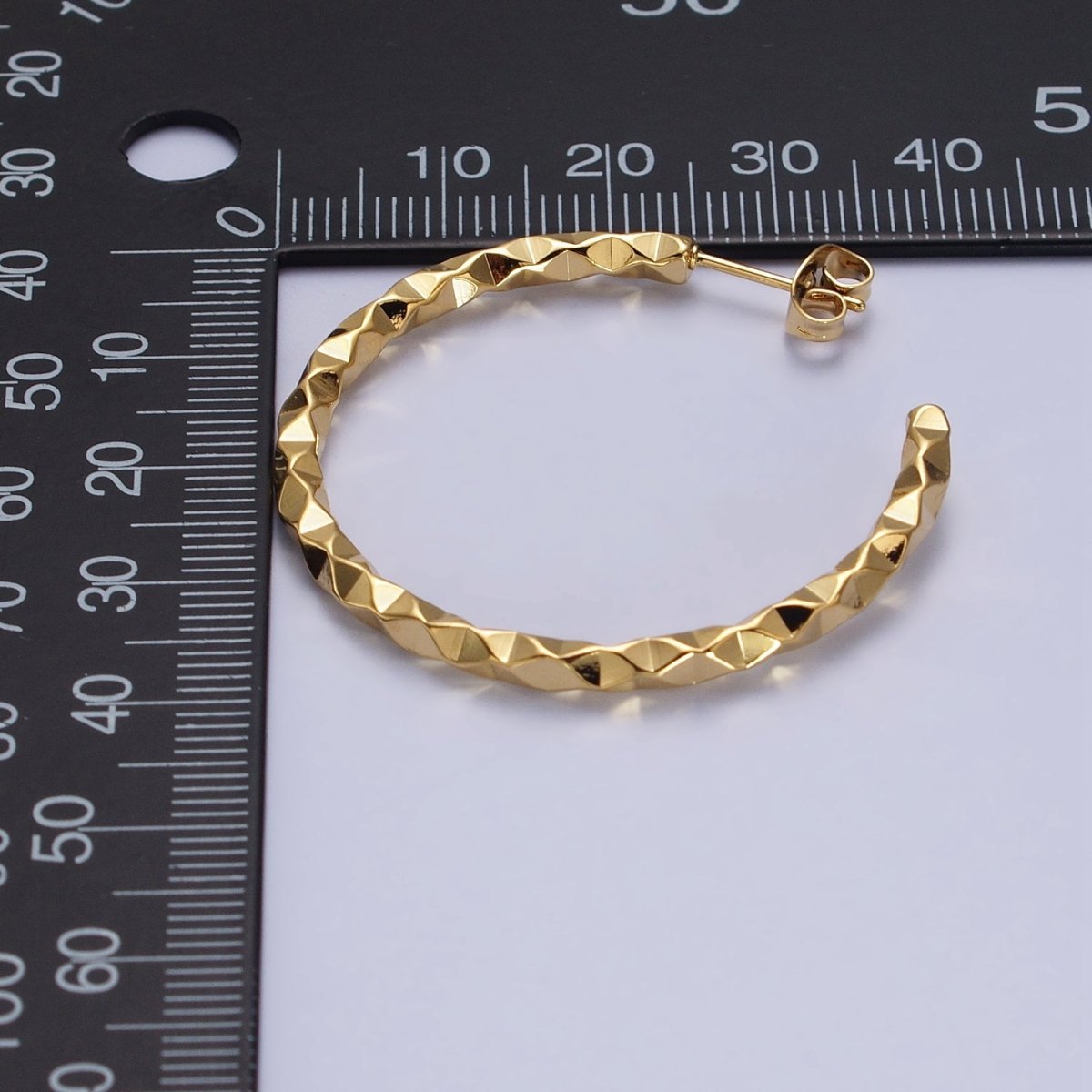 16K Gold Filled 20mm, 25mm, 40mm Dented Geometric C-Shaped Hoop Earrings | AB183 AB142 AB182 - DLUXCA