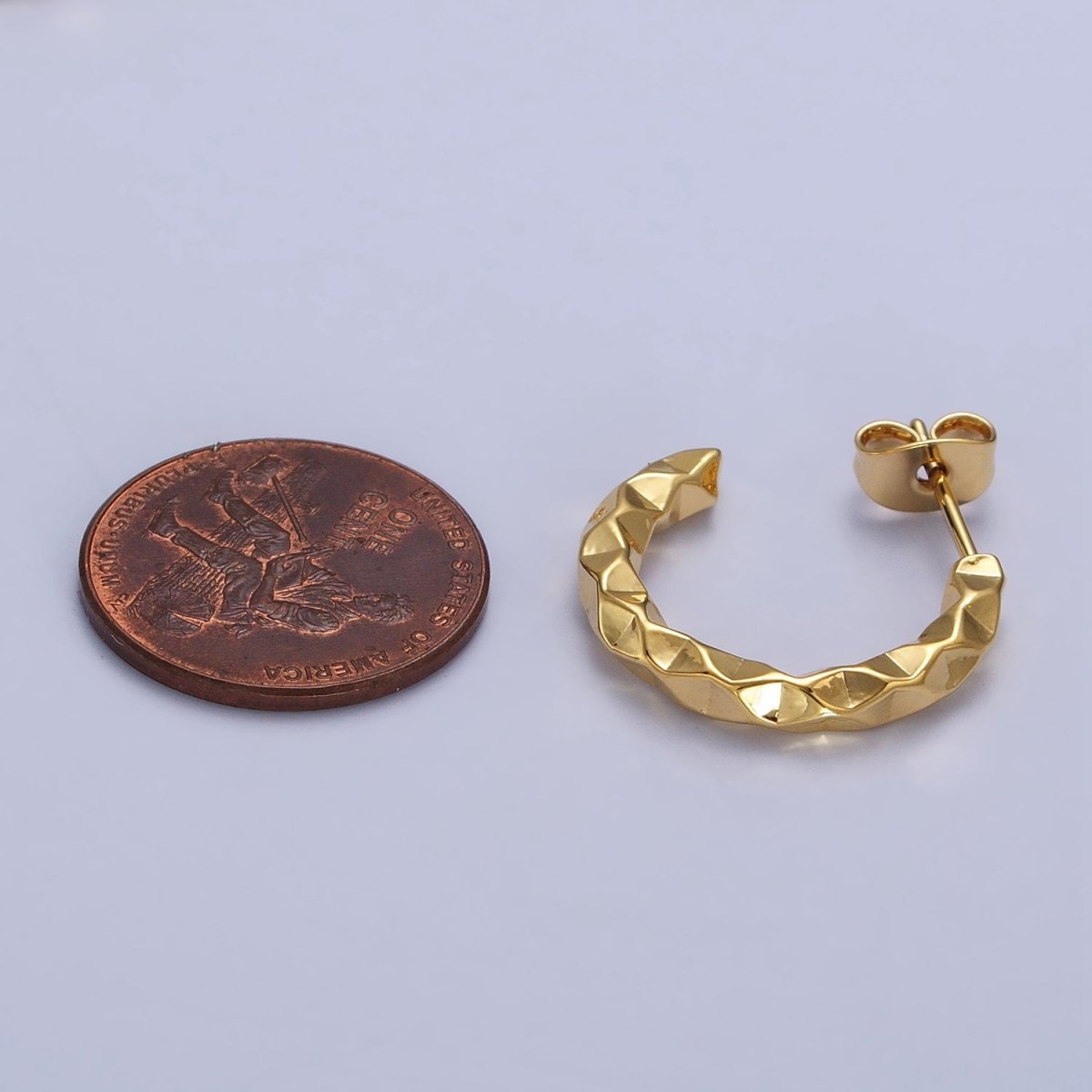 16K Gold Filled 20mm, 25mm, 40mm Dented Geometric C-Shaped Hoop Earrings | AB183 AB142 AB182 - DLUXCA