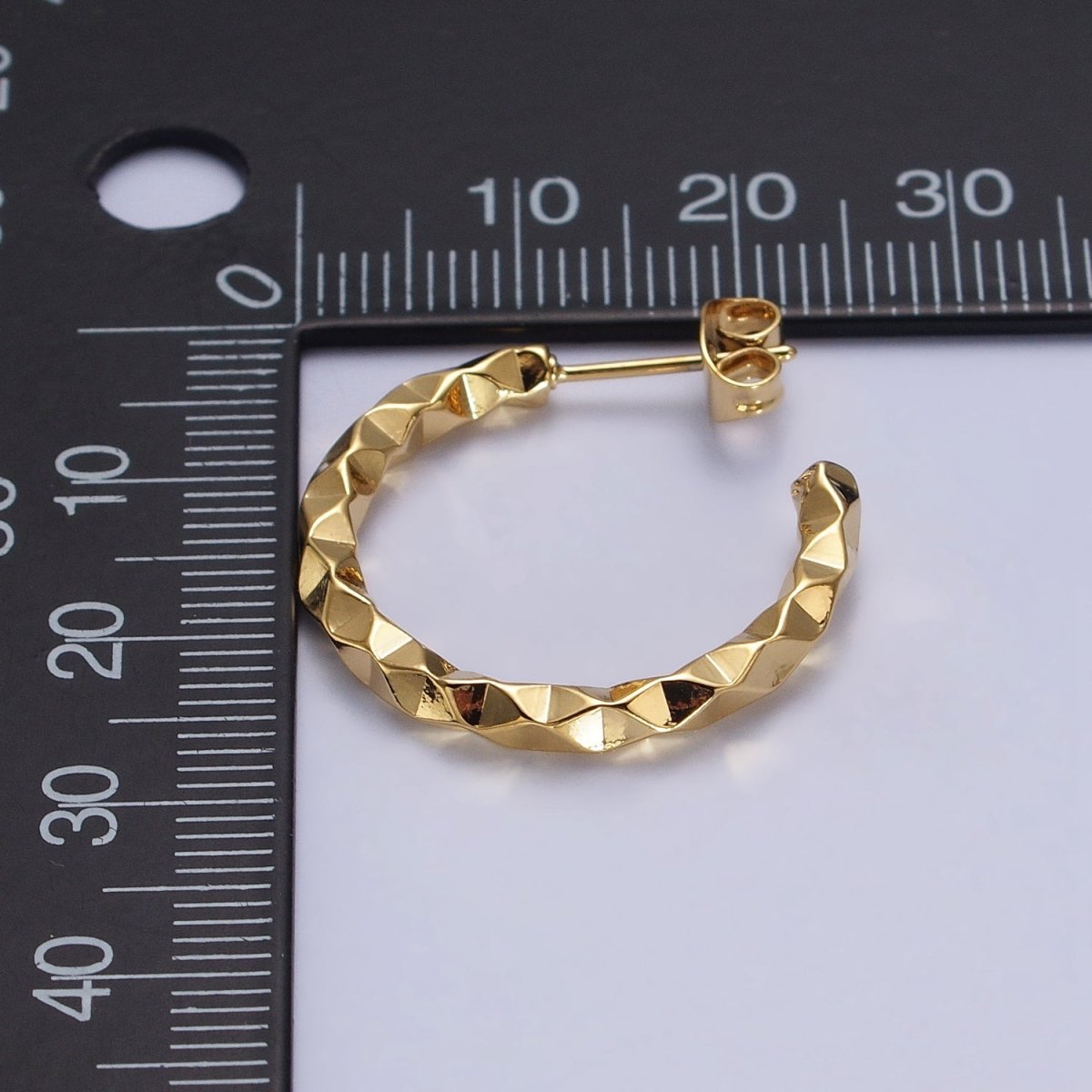 16K Gold Filled 20mm, 25mm, 40mm Dented Geometric C-Shaped Hoop Earrings | AB183 AB142 AB182 - DLUXCA