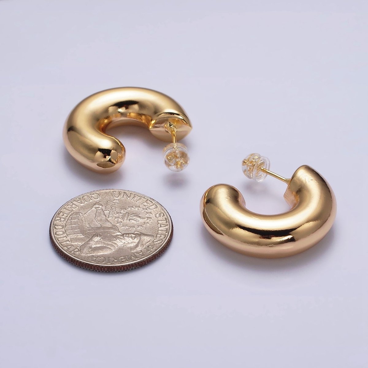 16K Gold Filled 20mm Chubby C-Shaped Hoop Earrings | AE-086 - DLUXCA