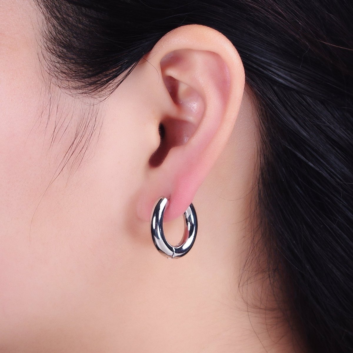 16K Gold Filled 20mm Chubby Tube Endless Hoop Earrings in Gold, Silver | AB515 AB1543 - DLUXCA