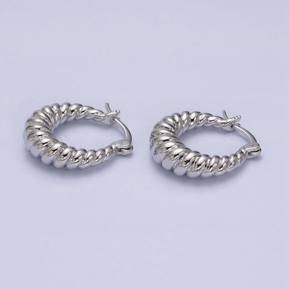 16K Gold Filled 20mm Croissant Twisted Chunky French Lock Latch Earrings in Gold & Silver | AD1195 AD1196 - DLUXCA