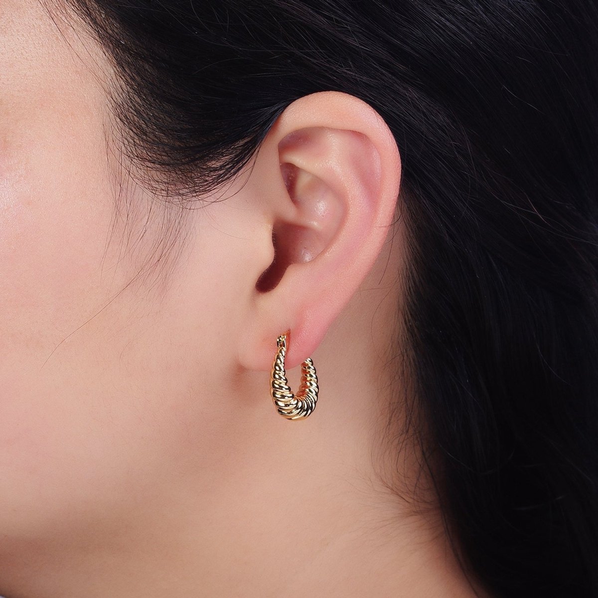 16K Gold Filled 20mm Croissant Twisted Chunky French Lock Latch Earrings in Gold & Silver | AD1195 AD1196 - DLUXCA