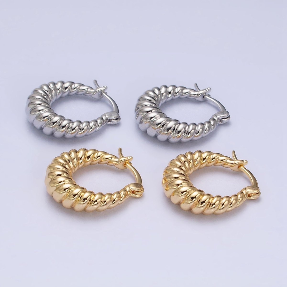 16K Gold Filled 20mm Croissant Twisted Chunky French Lock Latch Earrings in Gold & Silver | AD1195 AD1196 - DLUXCA