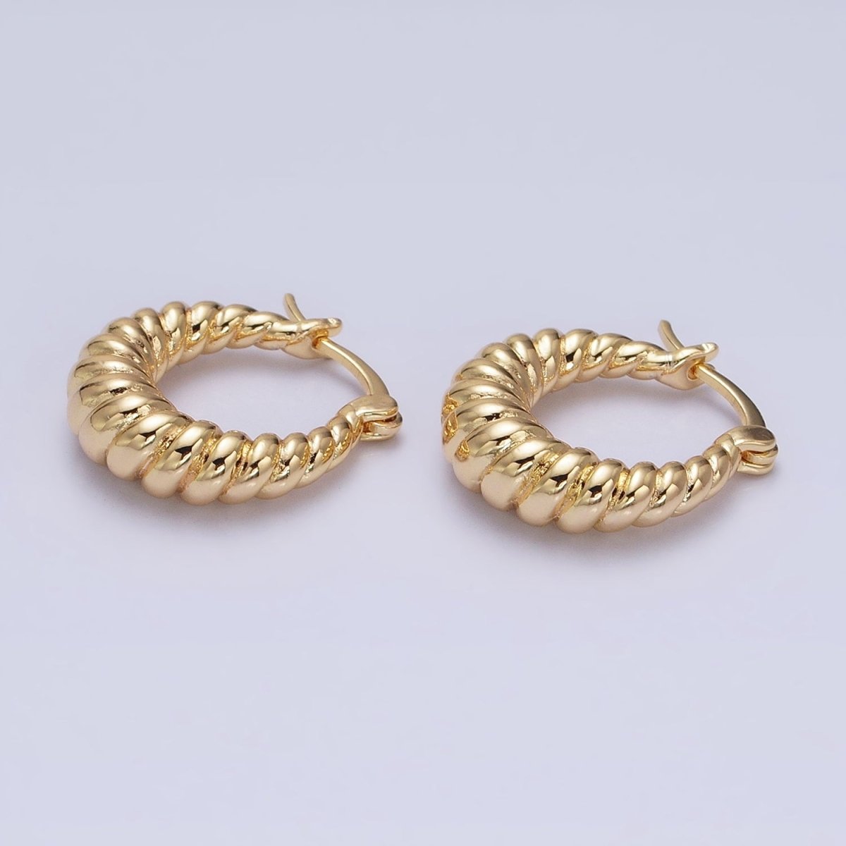 16K Gold Filled 20mm Croissant Twisted Chunky French Lock Latch Earrings in Gold & Silver | AD1195 AD1196 - DLUXCA