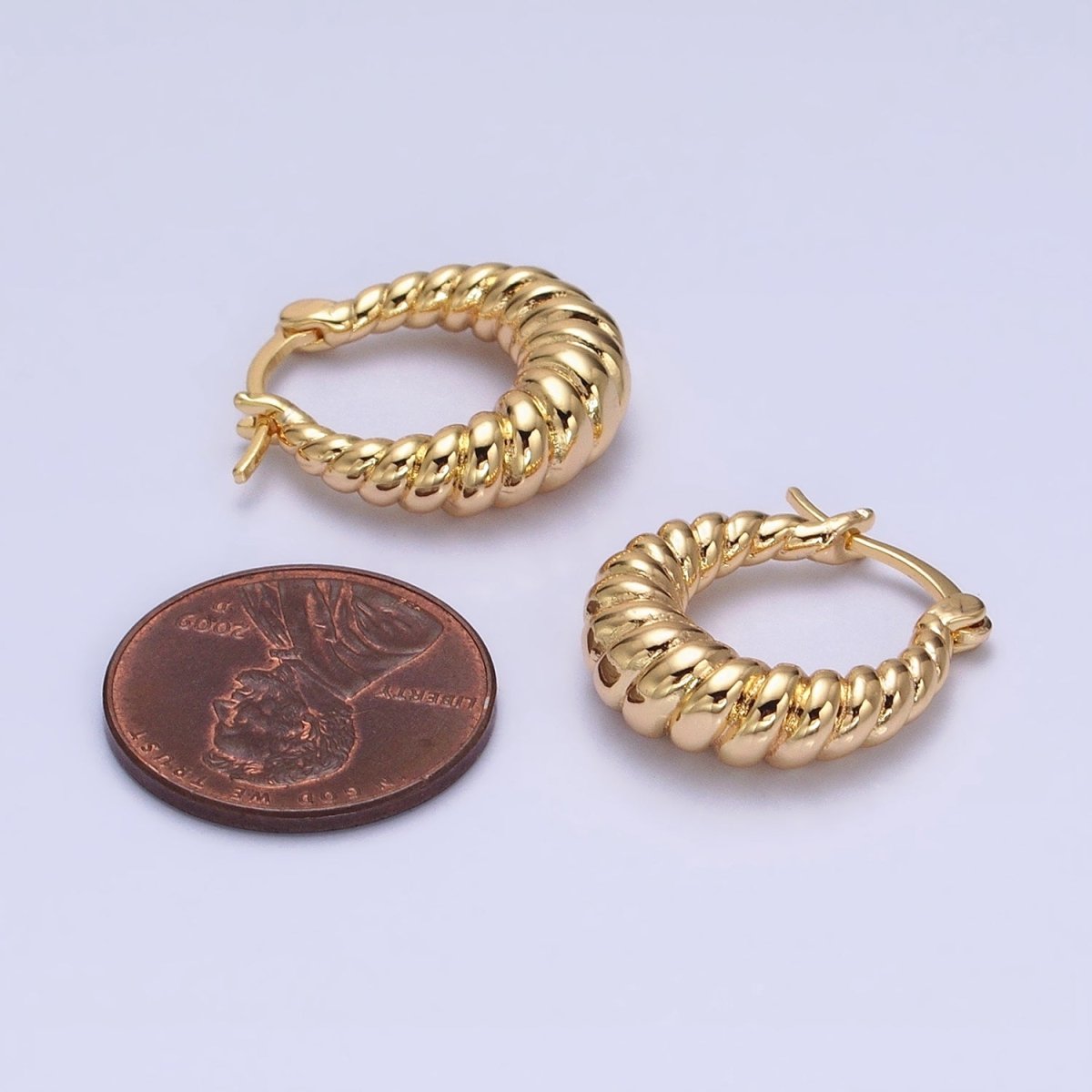 16K Gold Filled 20mm Croissant Twisted Chunky French Lock Latch Earrings in Gold & Silver | AD1195 AD1196 - DLUXCA