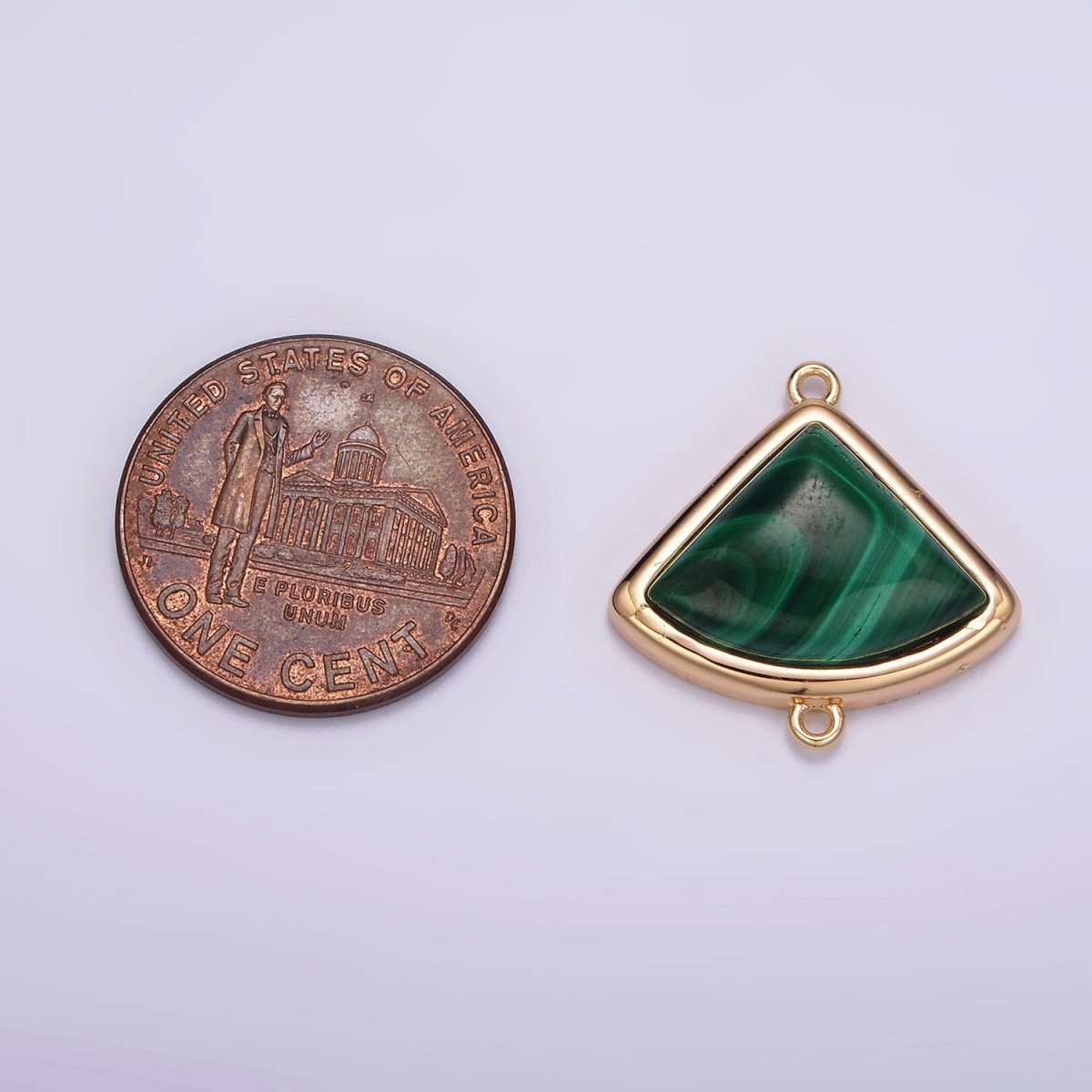 16K Gold Filled 20mm Green Malachite Triangle Bezel Connector | G181 - DLUXCA