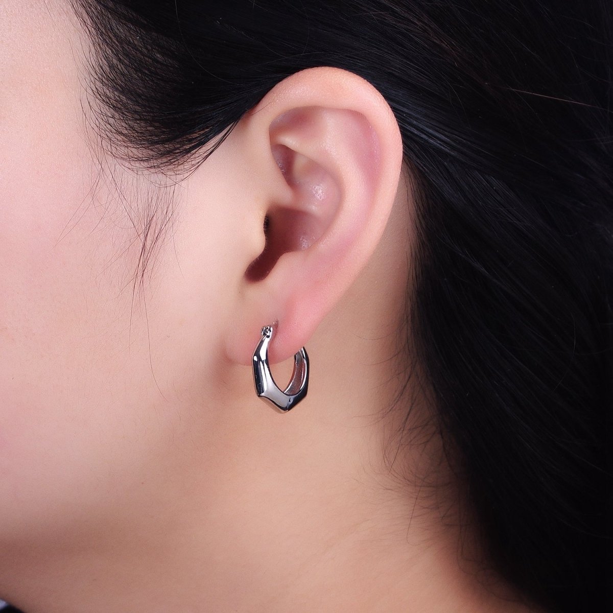 16K Gold Filled 20mm Hexagonal Dome French Lock Latch Earrings in Gold & Silver | AB1472 AB1473 - DLUXCA