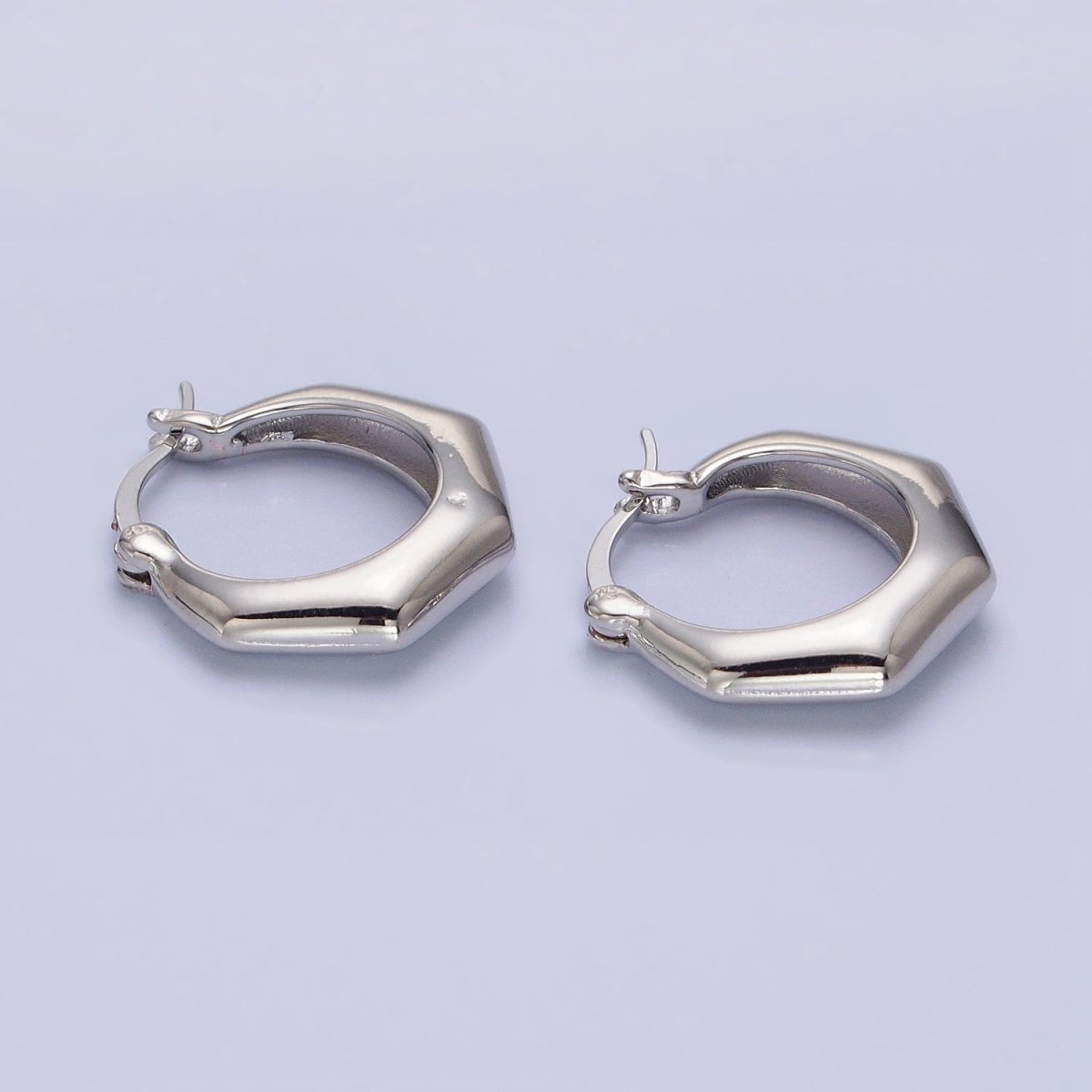 16K Gold Filled 20mm Hexagonal Dome French Lock Latch Earrings in Gold & Silver | AB1472 AB1473 - DLUXCA