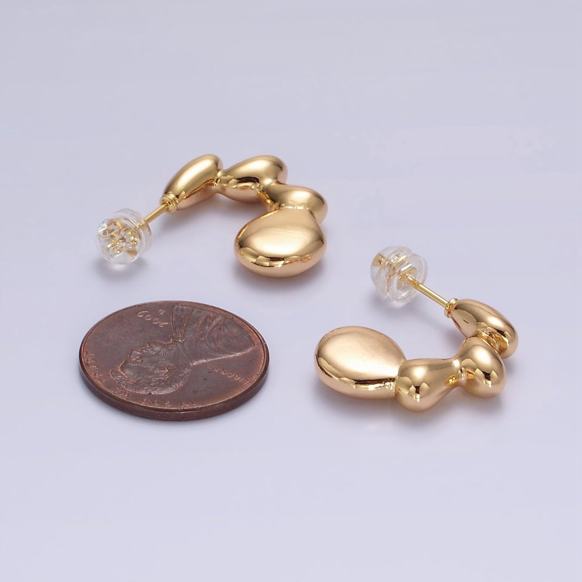 16K Gold Filled 20mm Molten Bubble Beaded C-Shaped Hoop Earrings | AE896 - DLUXCA