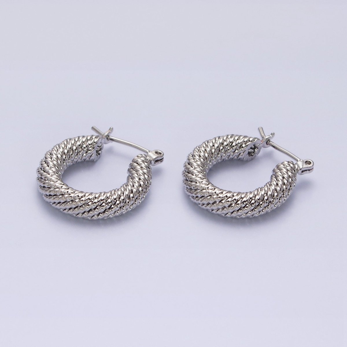 16K Gold Filled 20mm Rope Line Textured Tube Hoop Latch Earrings in Gold & Silver | AD802 AD803 - DLUXCA