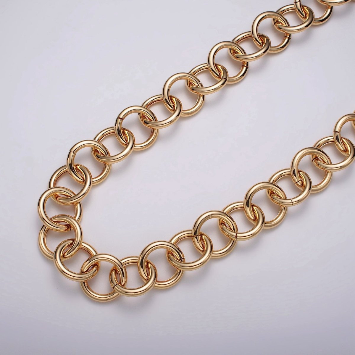 16K Gold Filled 22.5mm Rolo Statement Unfinished Chain by Yard in Gold & Silver | ROLL-1187 ROLL-1188 Clearance Pricing - DLUXCA