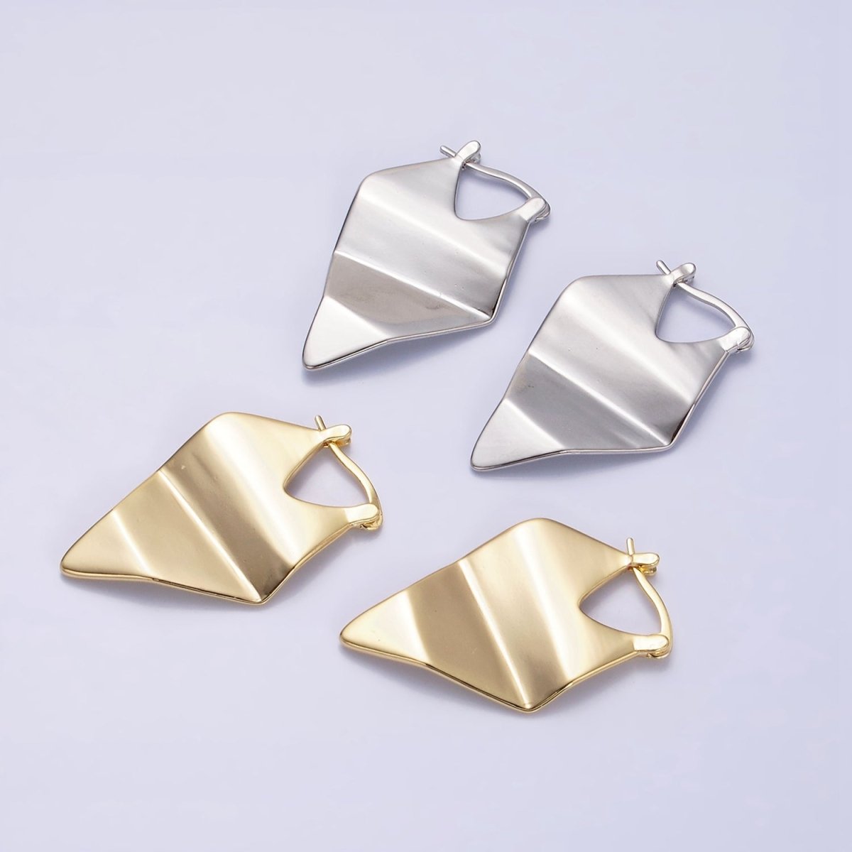 16K Gold Filled 23.5mm Hammered Geometric French Lock Earrings in Gold & Silver | AD978 AD979 - DLUXCA