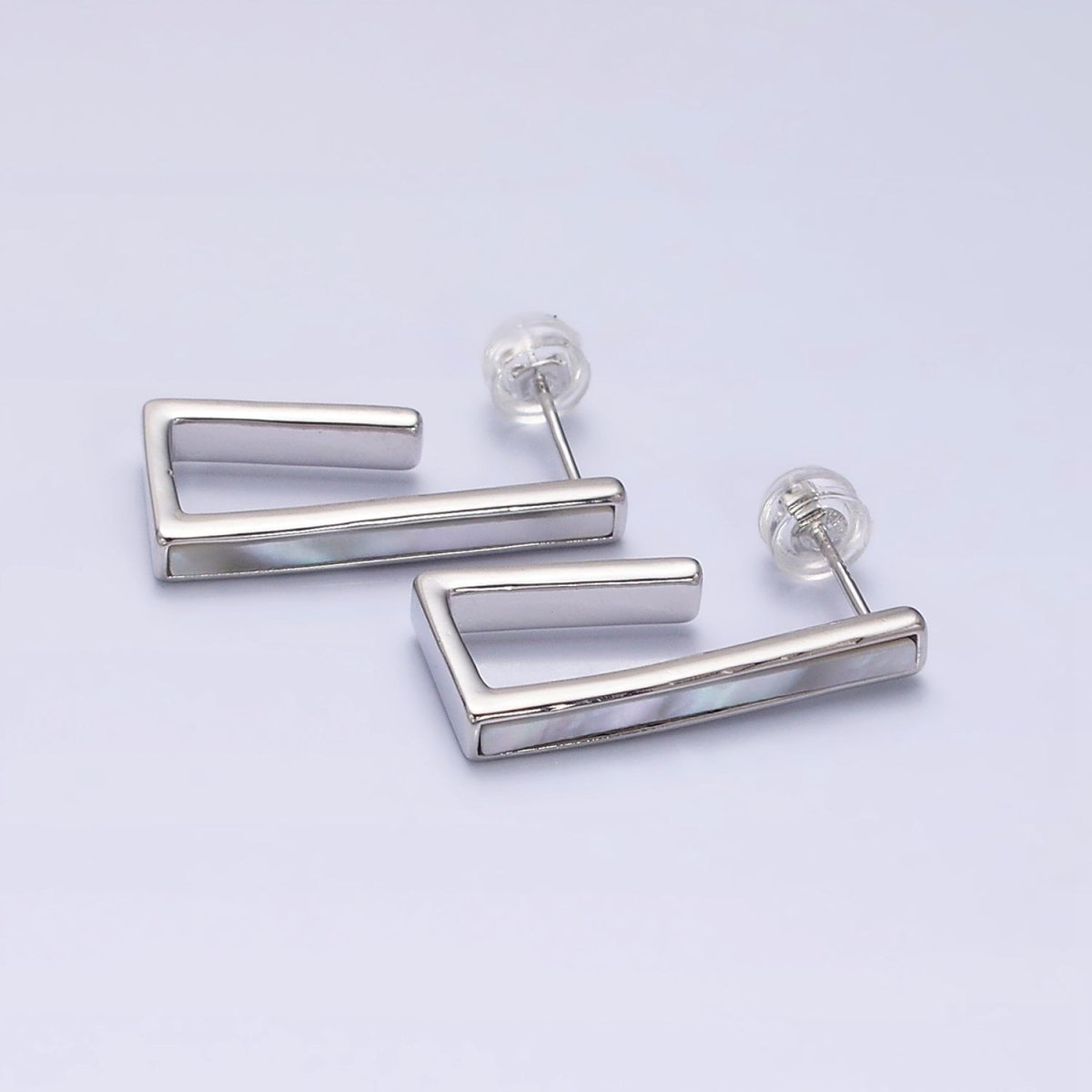 16K Gold Filled 24.5mm Shell Pearl Lined Boxy J-Shaped Hoop Earrings in Gold & Silver | Y801 Y802 - DLUXCA