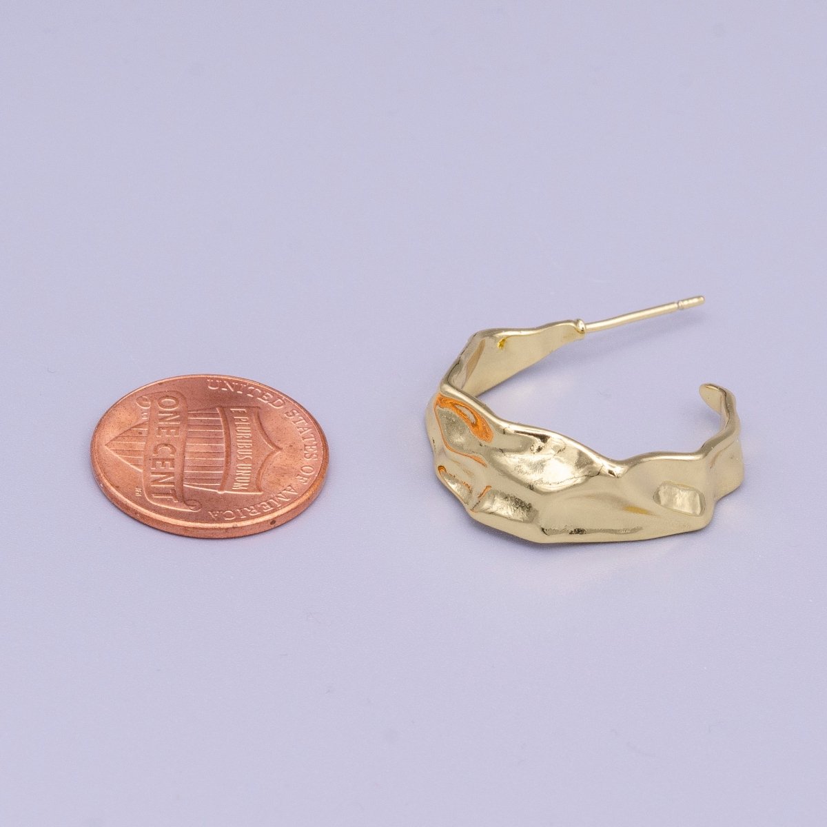 16K Gold Filled 25.5mm Hammered Abstract C-Shaped Hoop Earrings | AE053 - DLUXCA