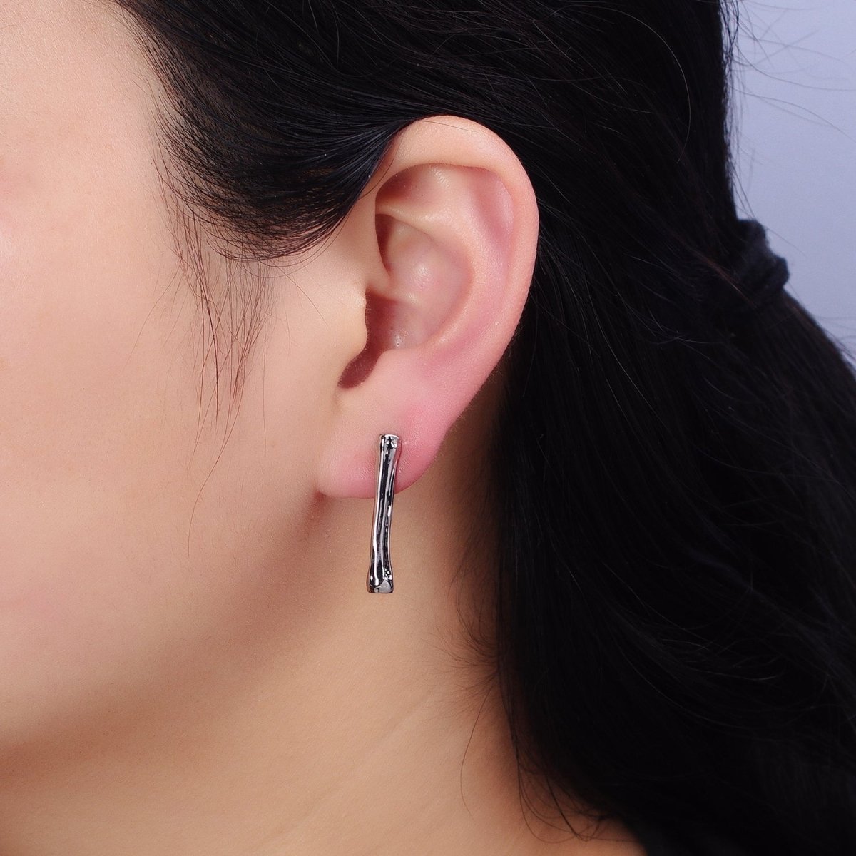 16K Gold Filled 25mm Bone Band Textured Linear Drop Stud Earrings in Gold & Silver | AD831 AD832 - DLUXCA