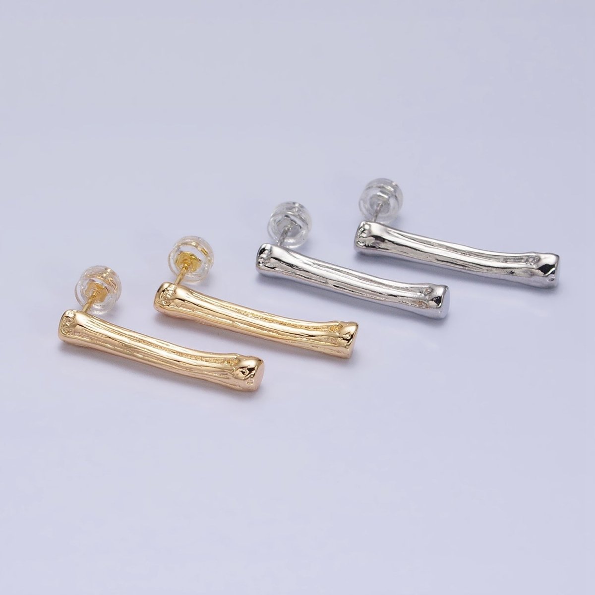 16K Gold Filled 25mm Bone Band Textured Linear Drop Stud Earrings in Gold & Silver | AD831 AD832 - DLUXCA