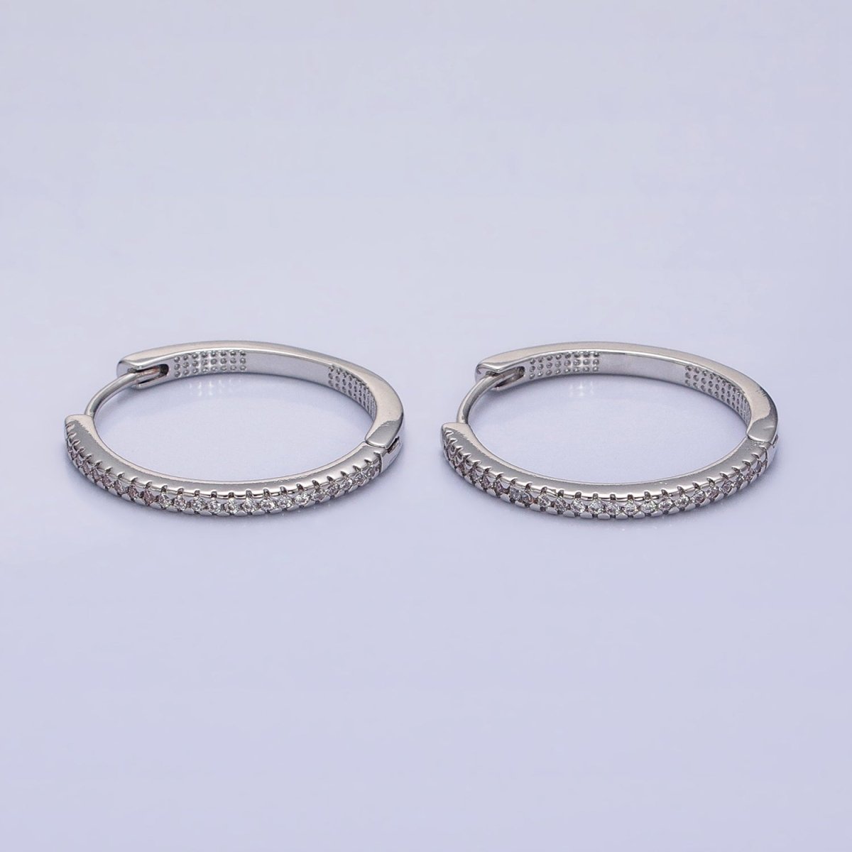 16K Gold Filled 25mm Clear Micro Paved Dotted Front-Facing Endless Hoop Earrings in Gold & Silver | AD1289 AD1290 - DLUXCA