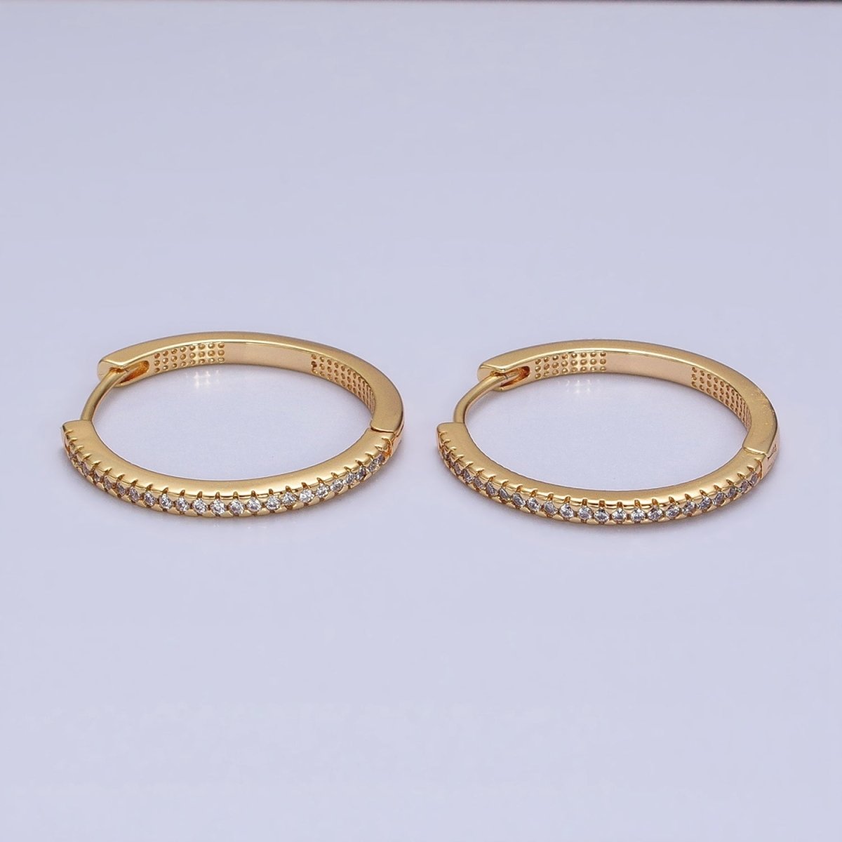 16K Gold Filled 25mm Clear Micro Paved Dotted Front-Facing Endless Hoop Earrings in Gold & Silver | AD1289 AD1290 - DLUXCA