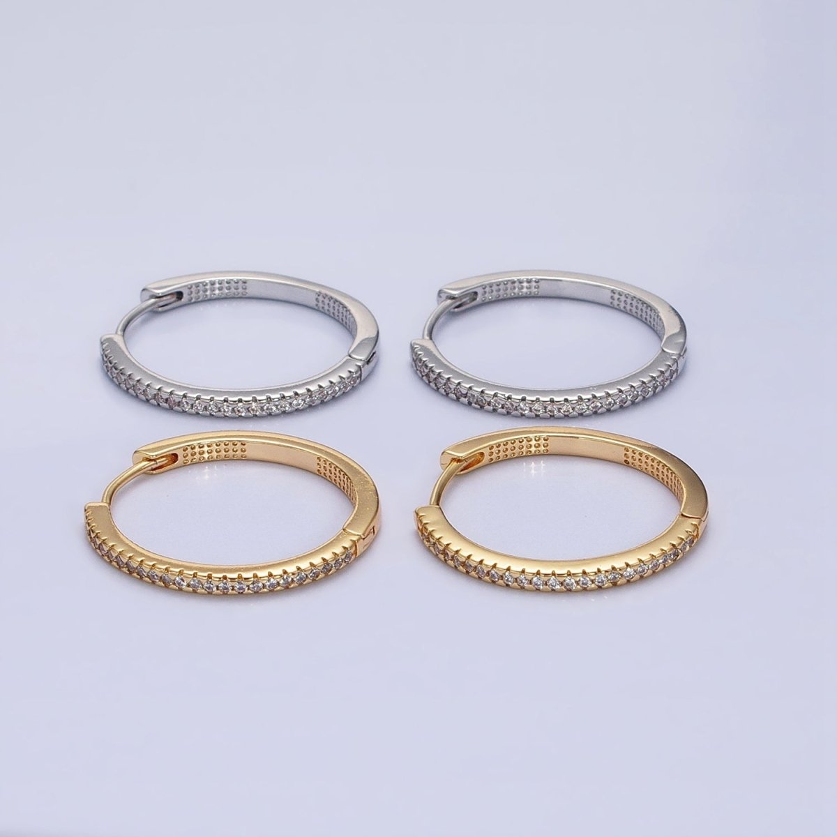 16K Gold Filled 25mm Clear Micro Paved Dotted Front-Facing Endless Hoop Earrings in Gold & Silver | AD1289 AD1290 - DLUXCA