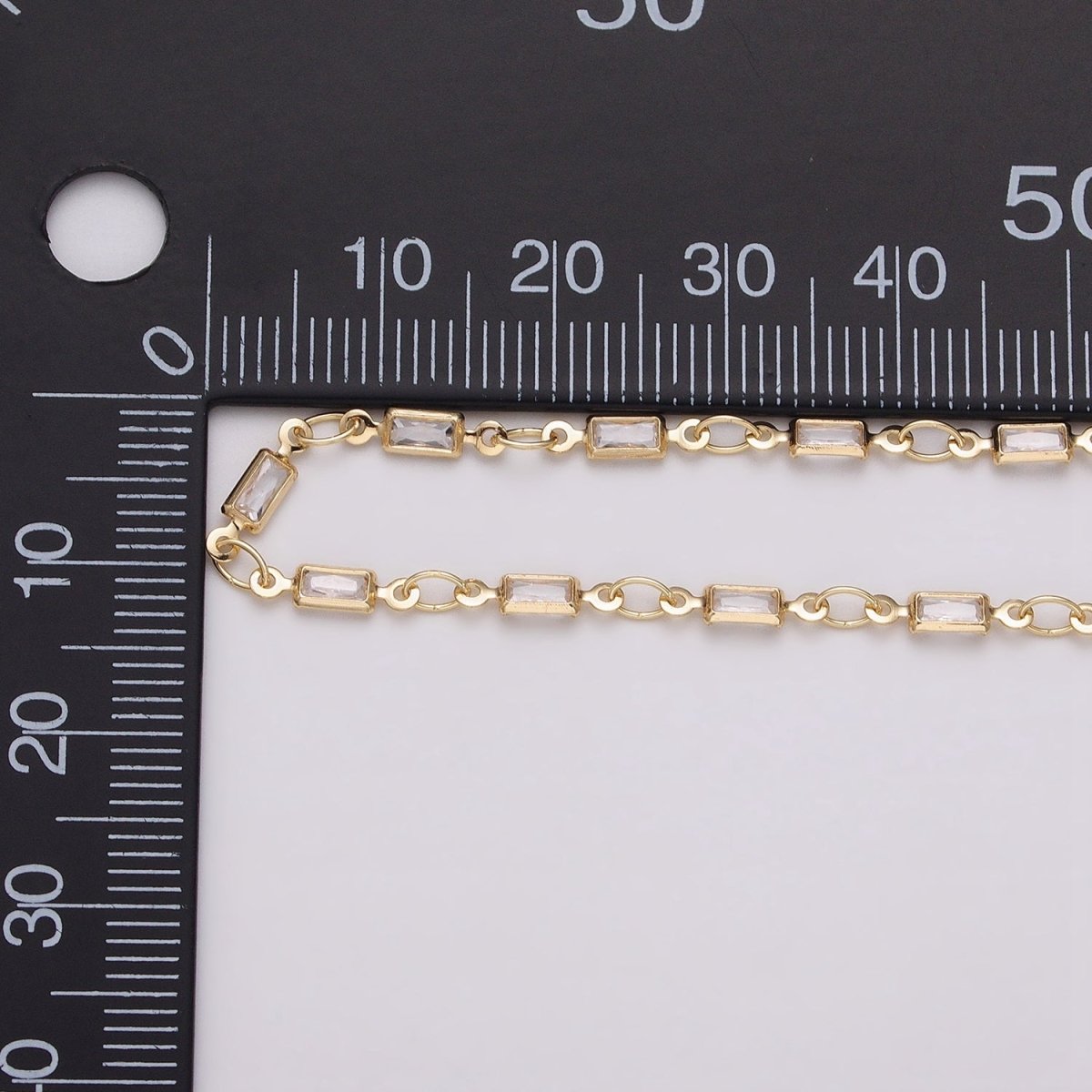 16K Gold Filled 2.5mm CZ Clear Baguette Cable Link Designed Unfinished Chain in Gold & Silver | ROLL-1340 ROLL-1375 Clearance Pricing - DLUXCA