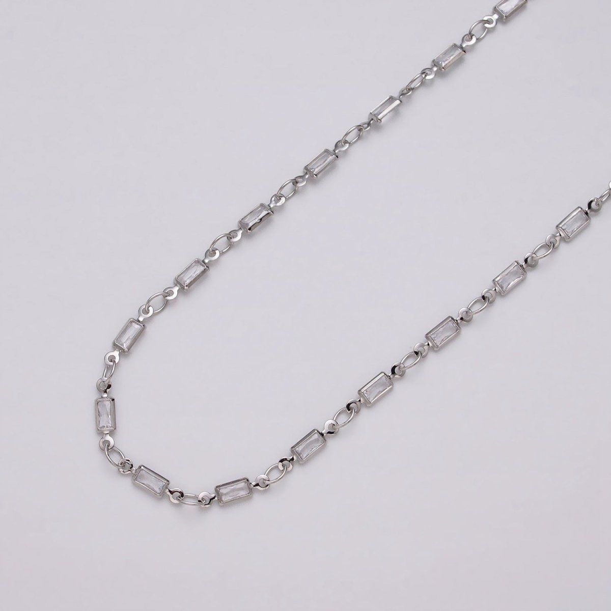 16K Gold Filled 2.5mm CZ Clear Baguette Cable Link Designed Unfinished Chain in Gold & Silver | ROLL-1340 ROLL-1375 Clearance Pricing - DLUXCA