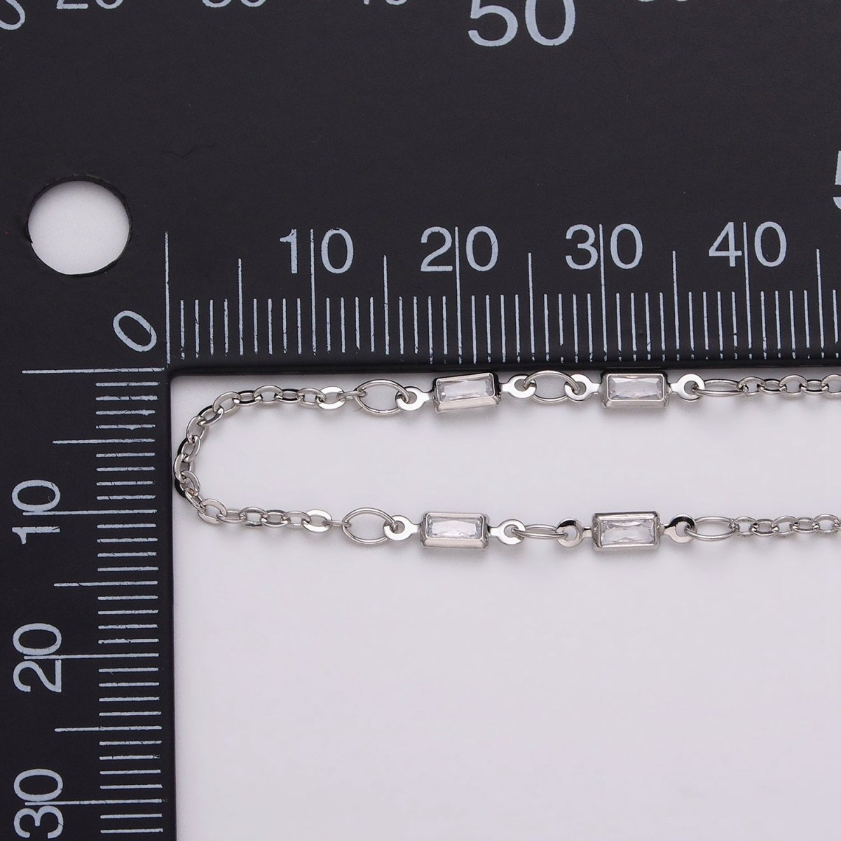 16K Gold Filled 2.5mm CZ Double Clear Baguette Cable Link Unfinished Chain in Gold & Silver | ROLL-1333 ROLL-1334 - DLUXCA