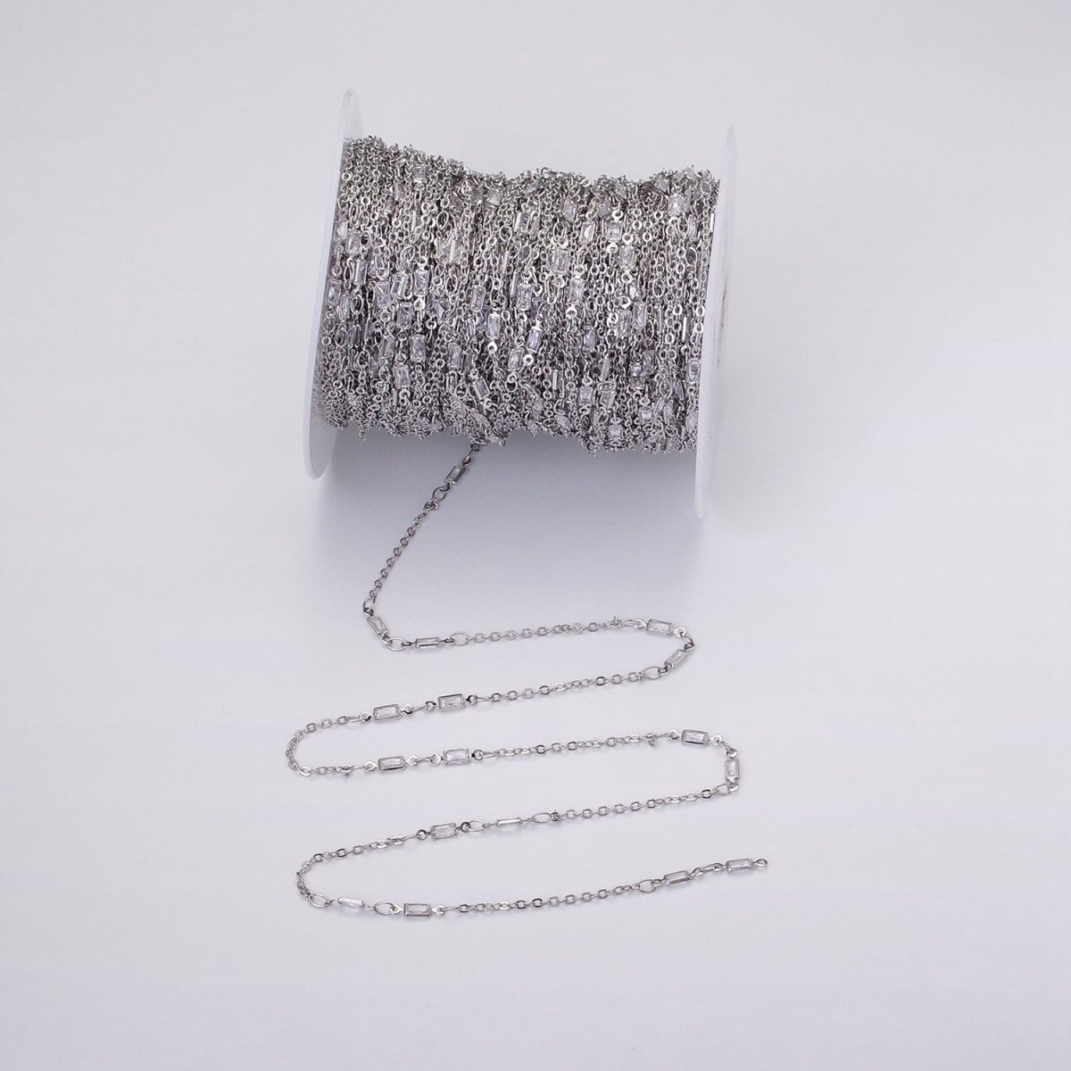 16K Gold Filled 2.5mm CZ Double Clear Baguette Cable Link Unfinished Chain in Gold & Silver | ROLL-1333 ROLL-1334 - DLUXCA