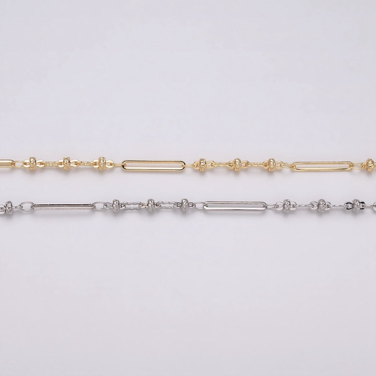 16K Gold Filled 2.5mm Designed Triple Satellite Rhondele Paperclip Link Unfinished Chain in Gold & Silver | ROLL-1331 ROLL-1332 Clearance Pricing - DLUXCA
