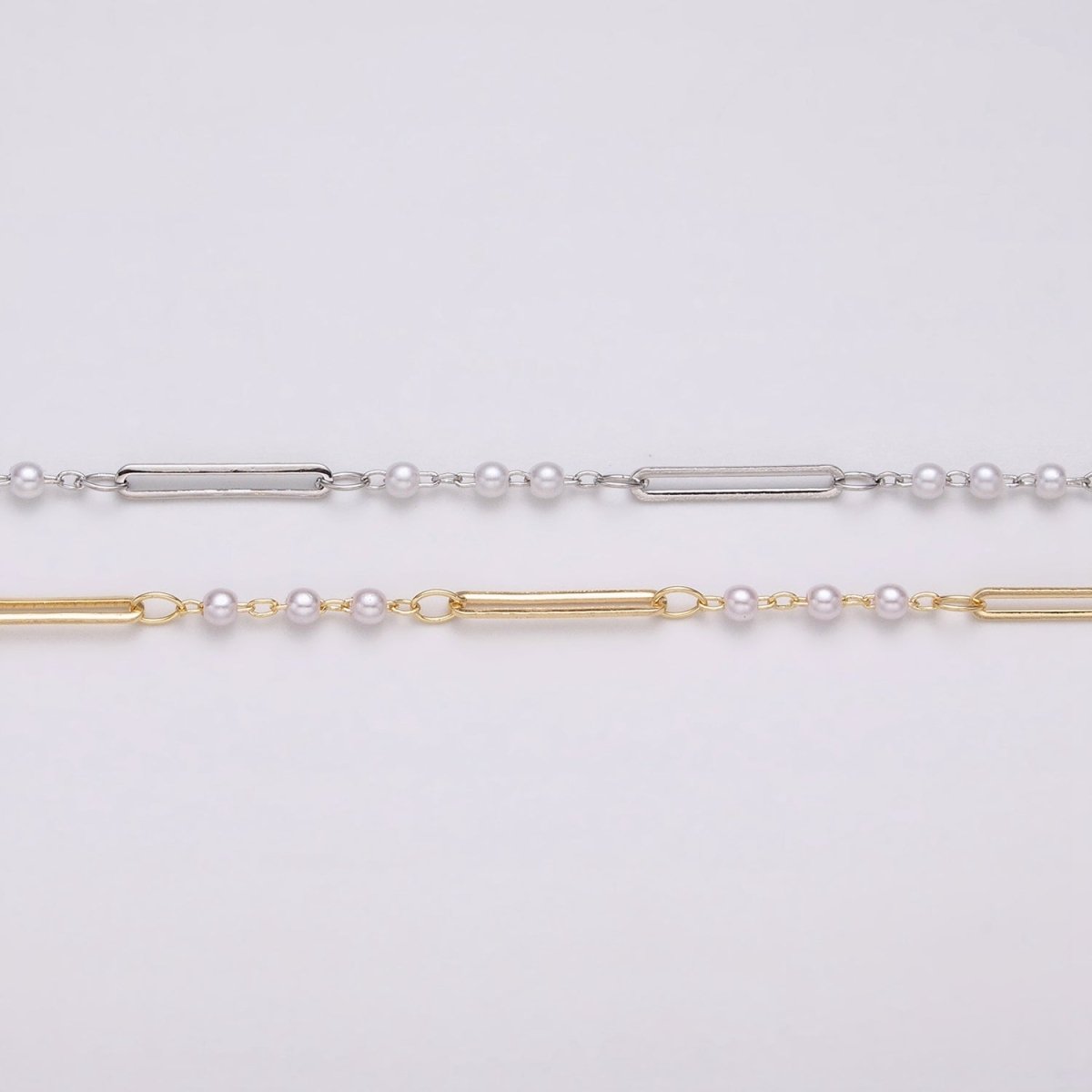 16K Gold Filled 2.5mm Designed Triple Synthetic Pearl Paperclip Link Unfinished Chain in Gold & Silver | ROLL-1335 ROLL-1336 Clearance Pricing - DLUXCA