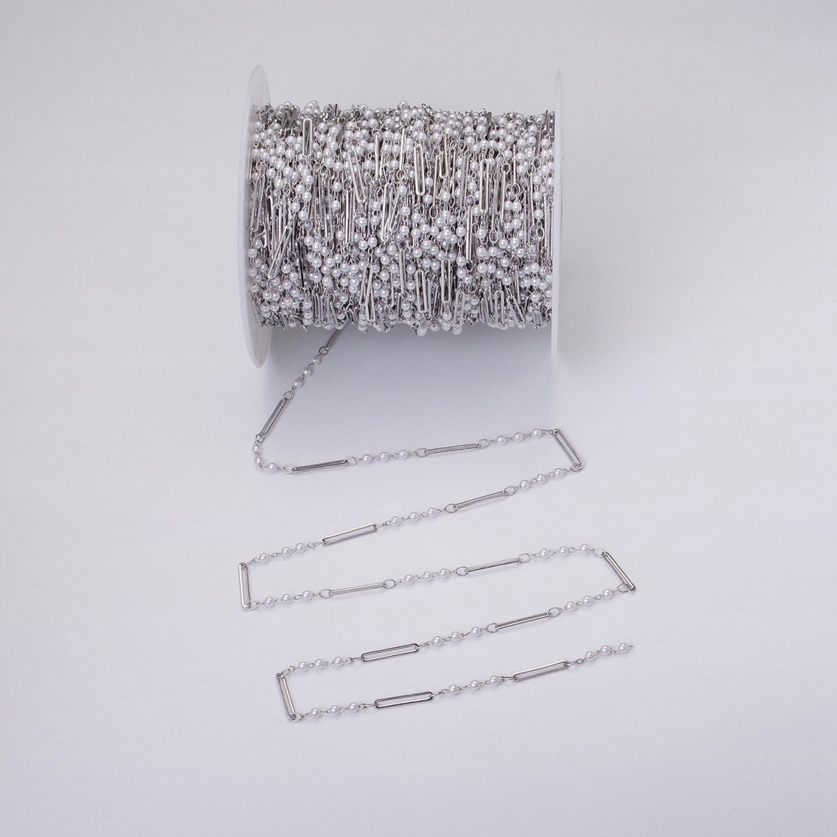 16K Gold Filled 2.5mm Designed Triple Synthetic Pearl Paperclip Link Unfinished Chain in Gold & Silver | ROLL-1335 ROLL-1336 Clearance Pricing - DLUXCA