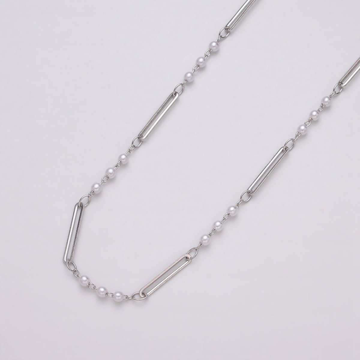 16K Gold Filled 2.5mm Designed Triple Synthetic Pearl Paperclip Link Unfinished Chain in Gold & Silver | ROLL-1335 ROLL-1336 Clearance Pricing - DLUXCA