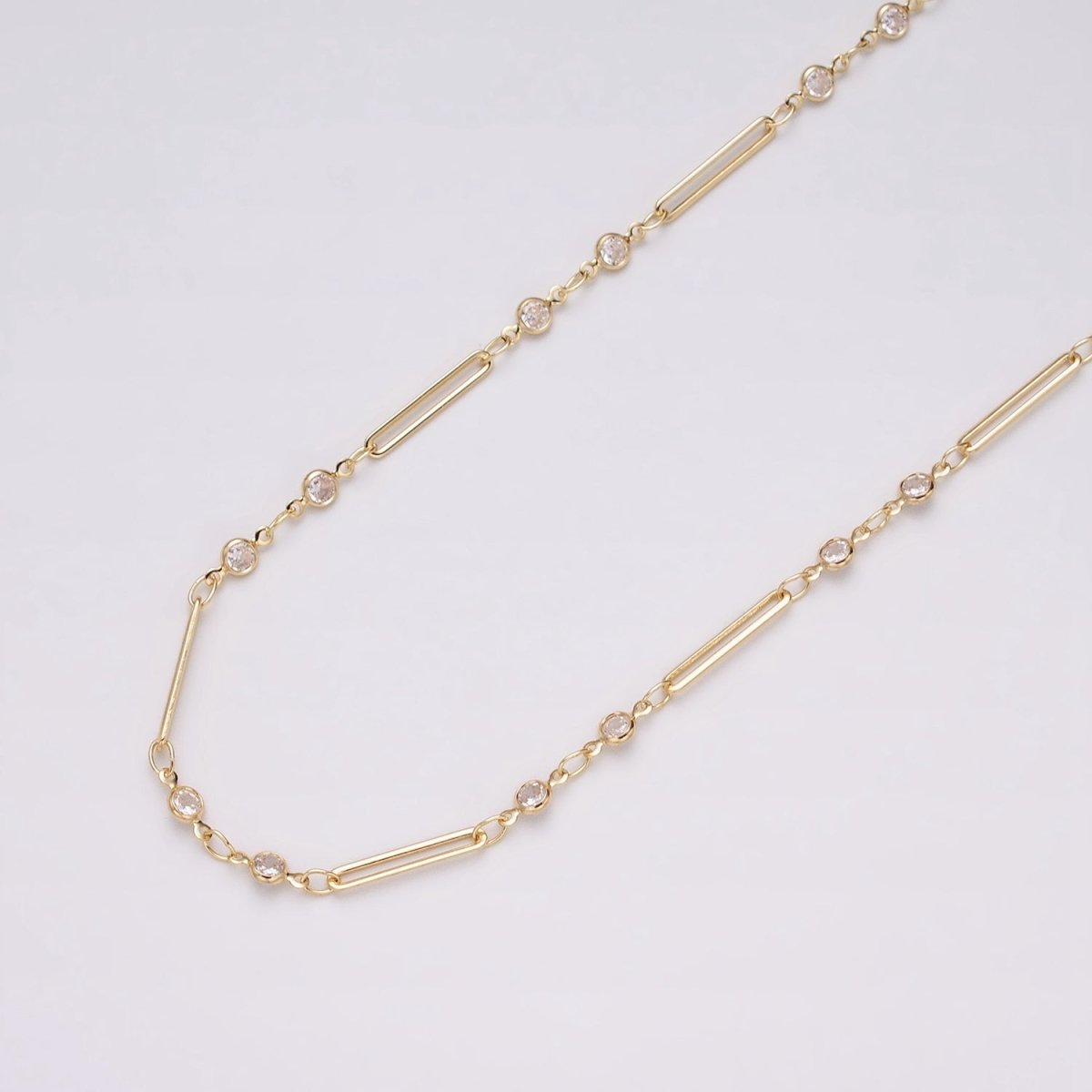 16K Gold Filled 2.5mm Double CZ Clear Round Paperclip Link Designed Unfinished Chain in Gold & Silver | ROLL-1329 ROLL-1330 - DLUXCA