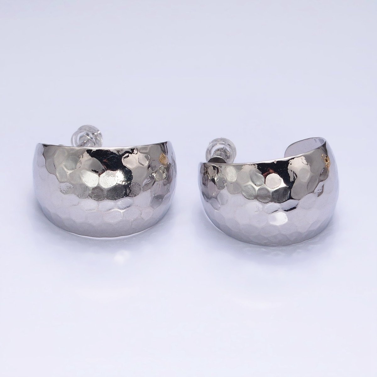 16K Gold Filled 25mm Round Multifaceted Wide Dome C-Shaped Hoop Earrings in Gold & Silver | AE023 AE024 - DLUXCA