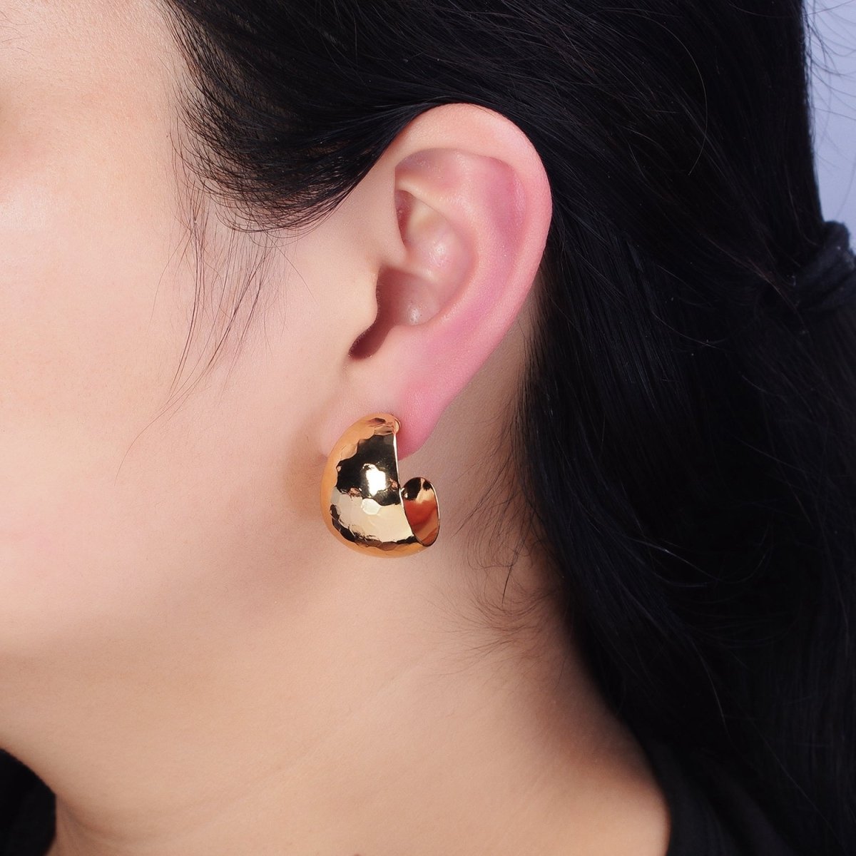 16K Gold Filled 25mm Round Multifaceted Wide Dome C-Shaped Hoop Earrings in Gold & Silver | AE023 AE024 - DLUXCA