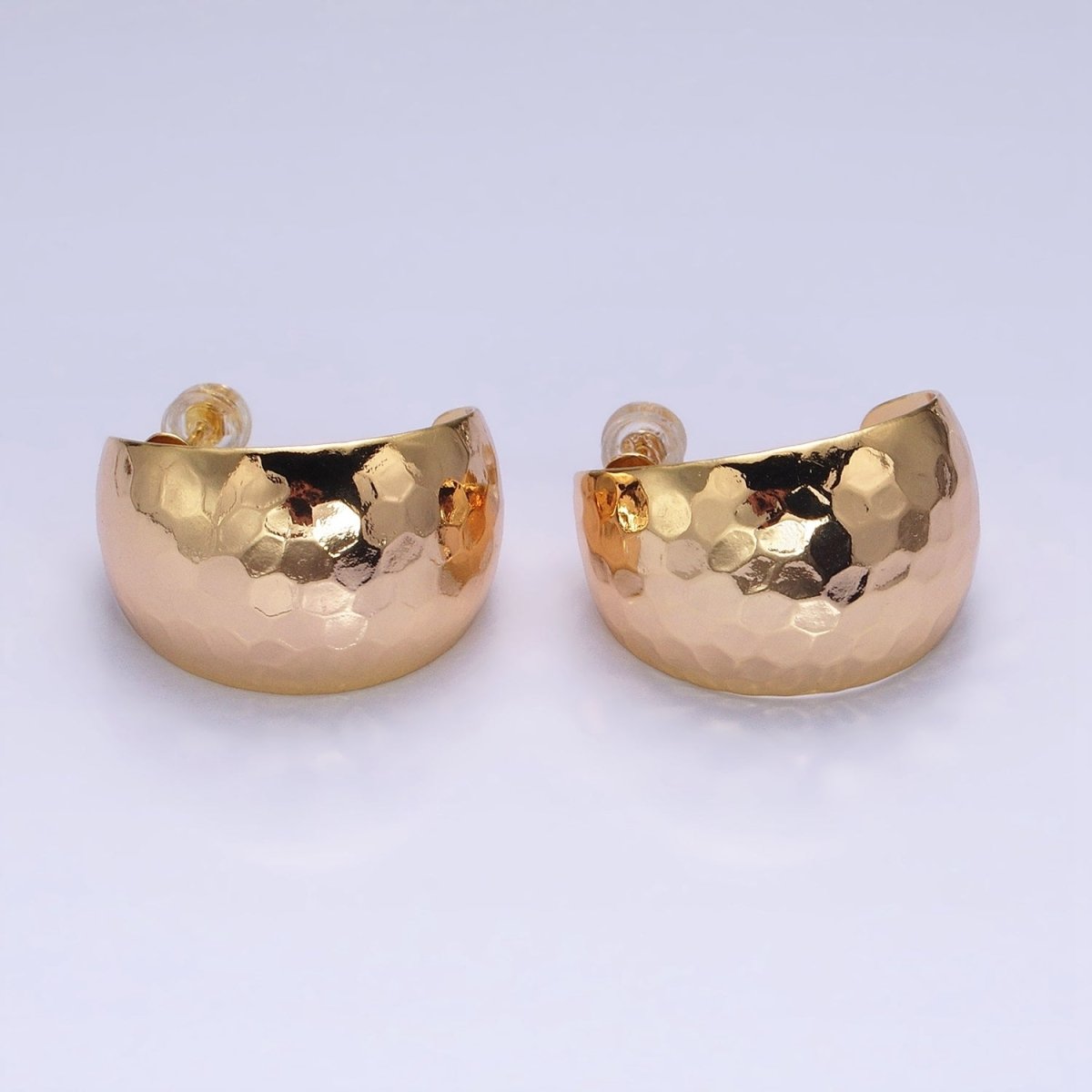 16K Gold Filled 25mm Round Multifaceted Wide Dome C-Shaped Hoop Earrings in Gold & Silver | AE023 AE024 - DLUXCA