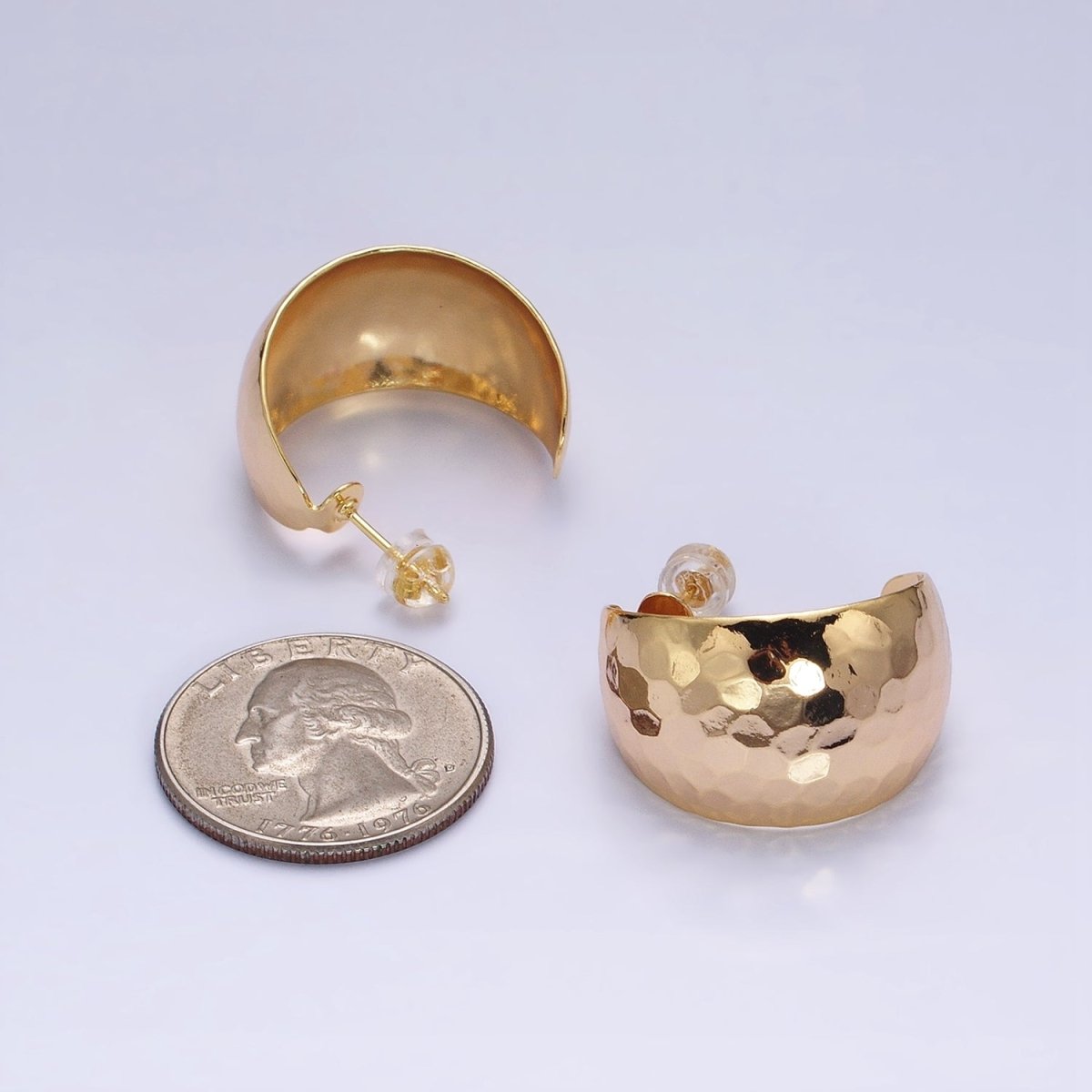 16K Gold Filled 25mm Round Multifaceted Wide Dome C-Shaped Hoop Earrings in Gold & Silver | AE023 AE024 - DLUXCA