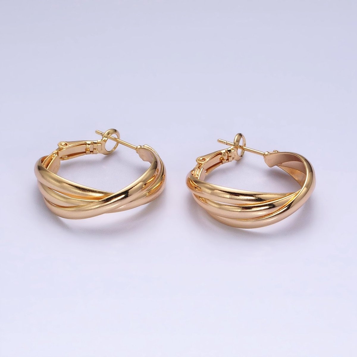 16K Gold Filled 25mm Triple Flat Bar Band X Hinge Hoop Earrings in Gold & Silver | AD1291 AD1292 - DLUXCA