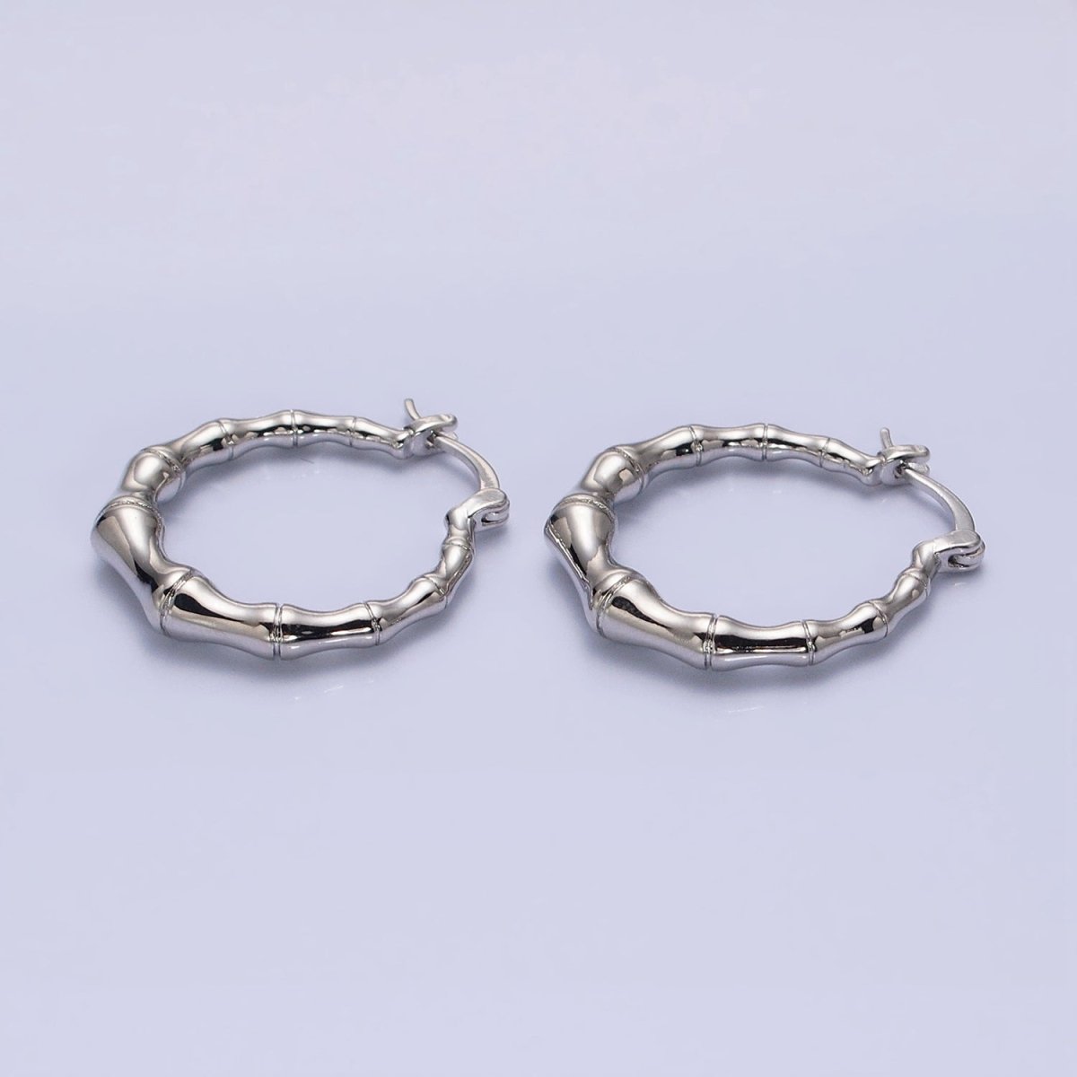 16K Gold Filled 26mm Bamboo Hoop French Lock Latch Earrings in Gold & Silver | AB1482 AB1483 - DLUXCA