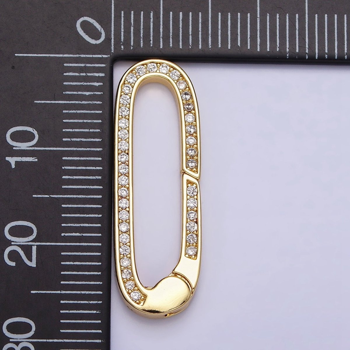 16K Gold Filled 27.3mm Oblong Micro Paved CZ Spring Gate Jewelry Supply in Gold & Silver | Z-032 Z-392 - DLUXCA