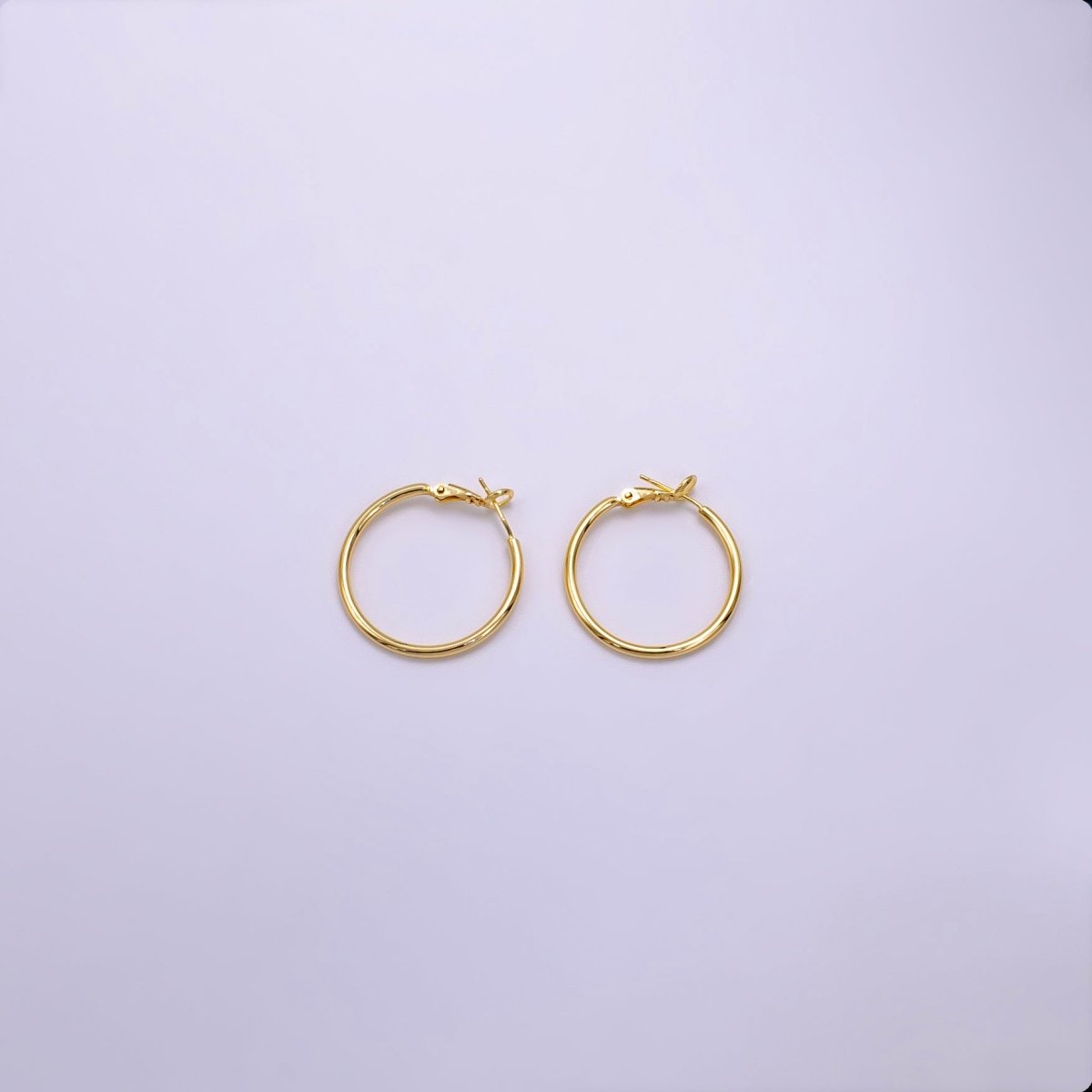 16K Gold Filled 30mm, 40mm, 50mm, 60mm, 70mm Minimalist Hinge-Hoop Earrings | AB1281 - AB1285 - DLUXCA
