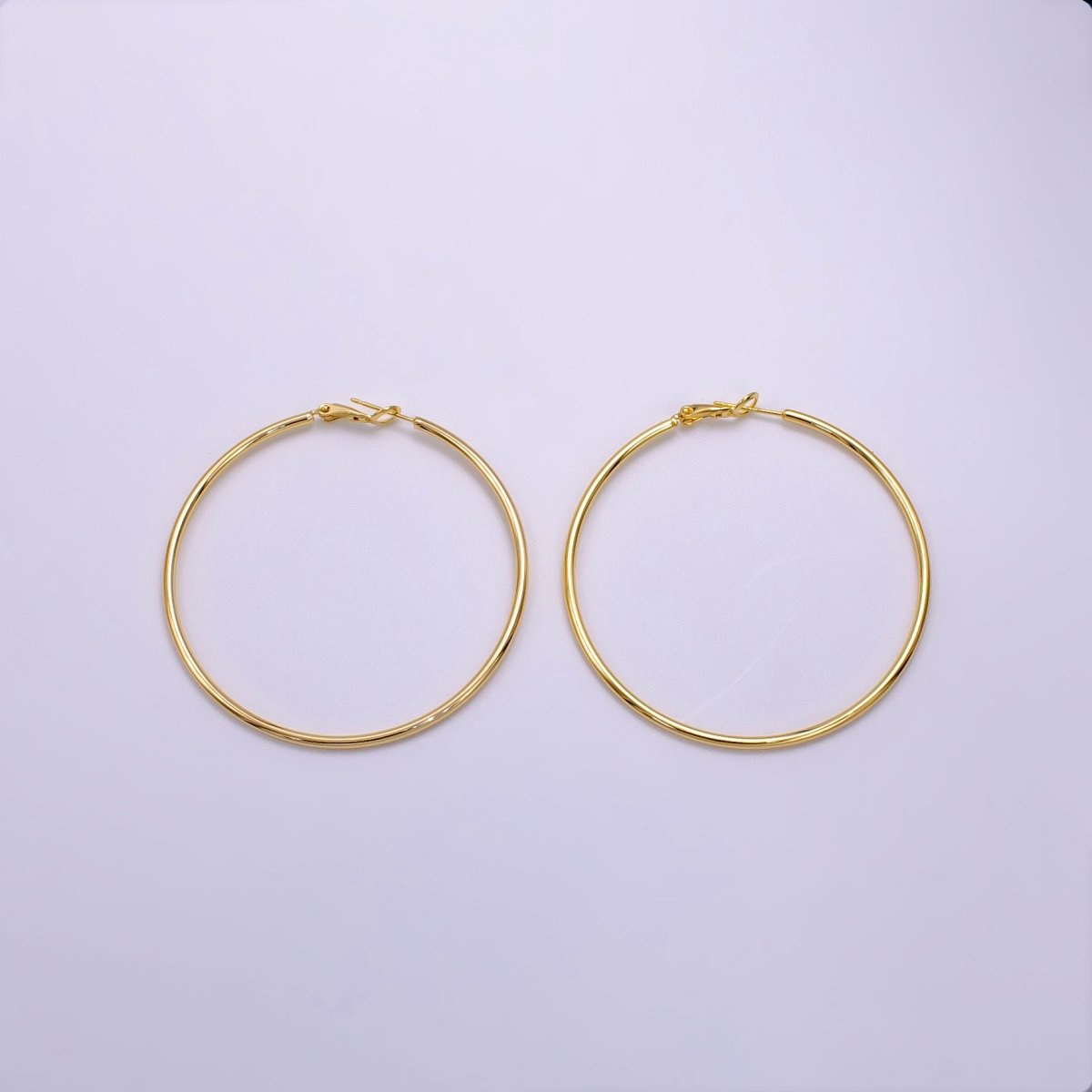 16K Gold Filled 30mm, 40mm, 50mm, 60mm, 70mm Minimalist Hinge-Hoop Earrings | AB1281 - AB1285 - DLUXCA