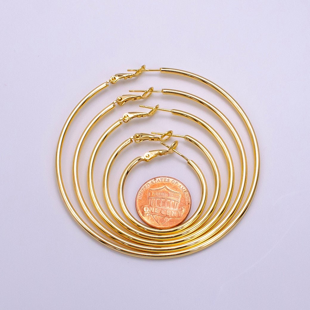 16K Gold Filled 30mm, 40mm, 50mm, 60mm, 70mm Minimalist Hinge-Hoop Earrings | AB1281 - AB1285 - DLUXCA
