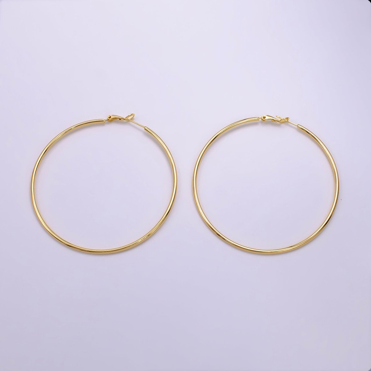 16K Gold Filled 30mm, 40mm, 50mm, 60mm, 70mm Minimalist Hinge-Hoop Earrings | AB1281 - AB1285 - DLUXCA