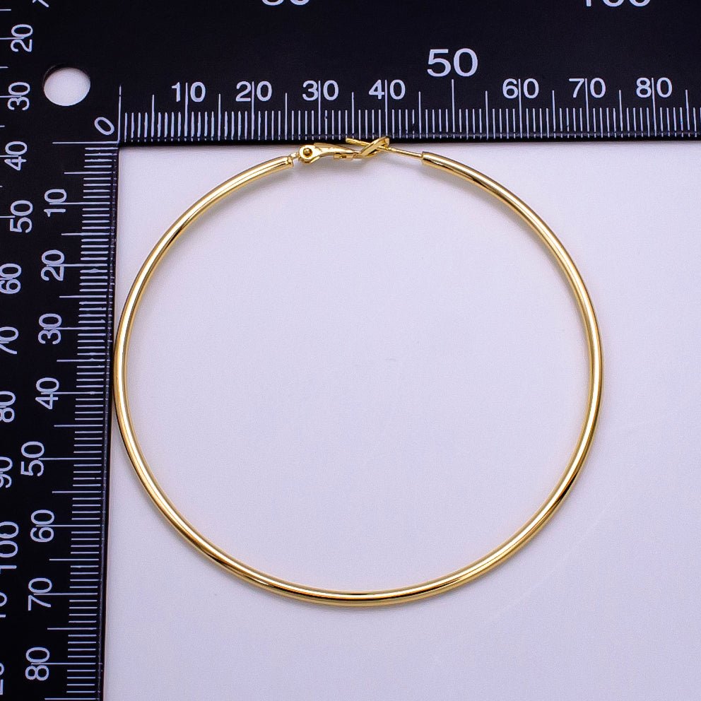 16K Gold Filled 30mm, 40mm, 50mm, 60mm, 70mm Minimalist Hinge-Hoop Earrings | AB1281 - AB1285 - DLUXCA