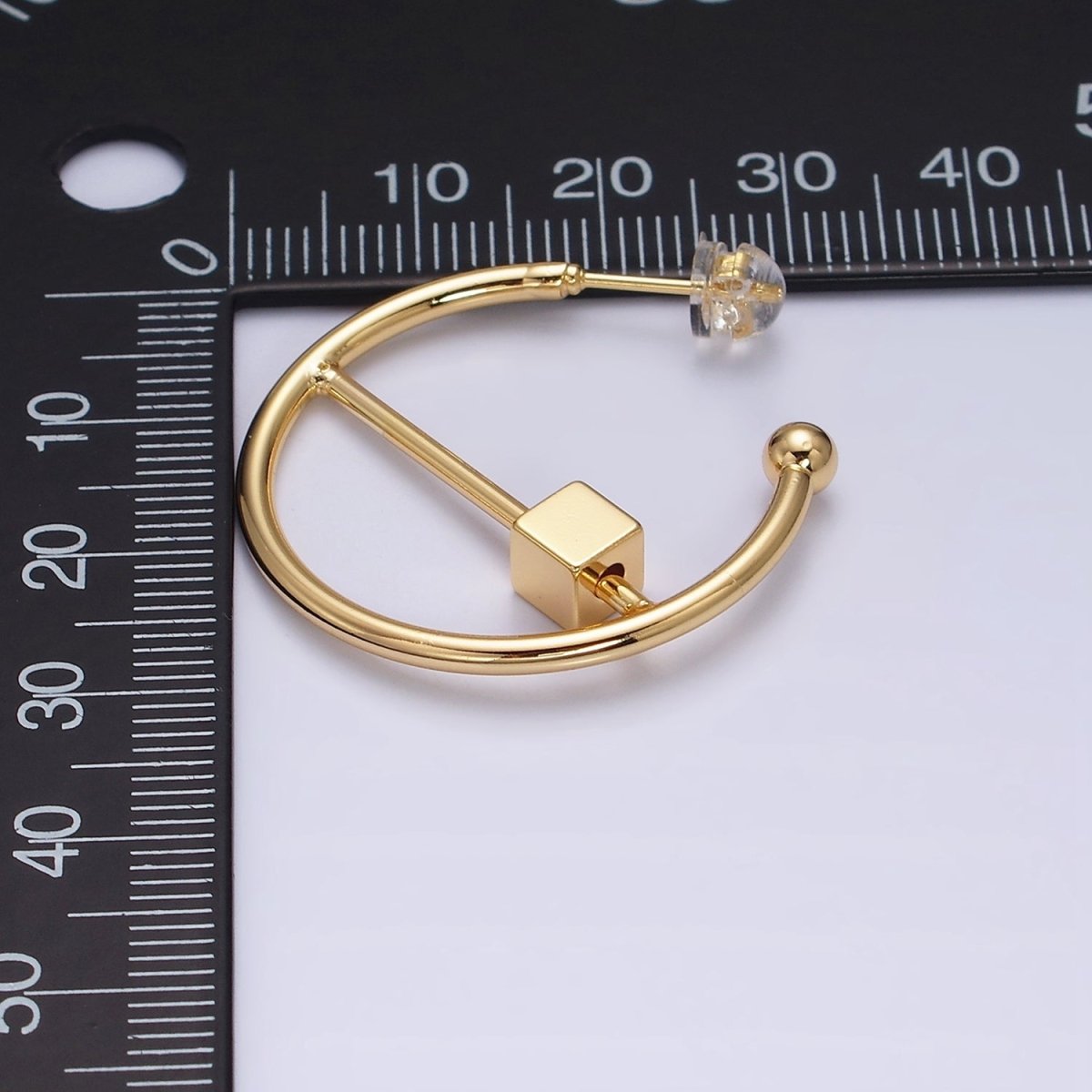 16K Gold Filled 30mm Block Bar Geometric C-Shaped Hoop Earrings in Gold & Silver | AD1345 AD1346 - DLUXCA