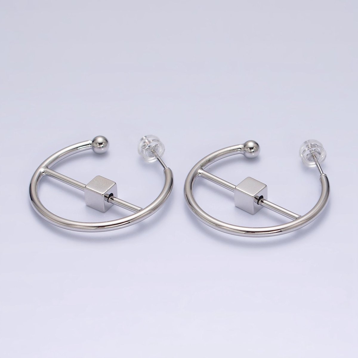 16K Gold Filled 30mm Block Bar Geometric C-Shaped Hoop Earrings in Gold & Silver | AD1345 AD1346 - DLUXCA