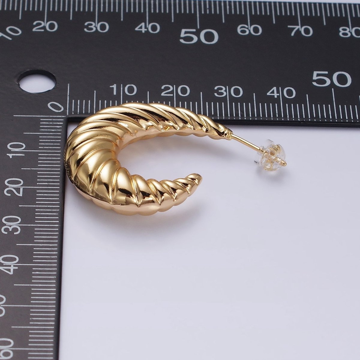 16K Gold Filled 30mm Croissant J-Shaped Hoop Earrings | AE083 - DLUXCA